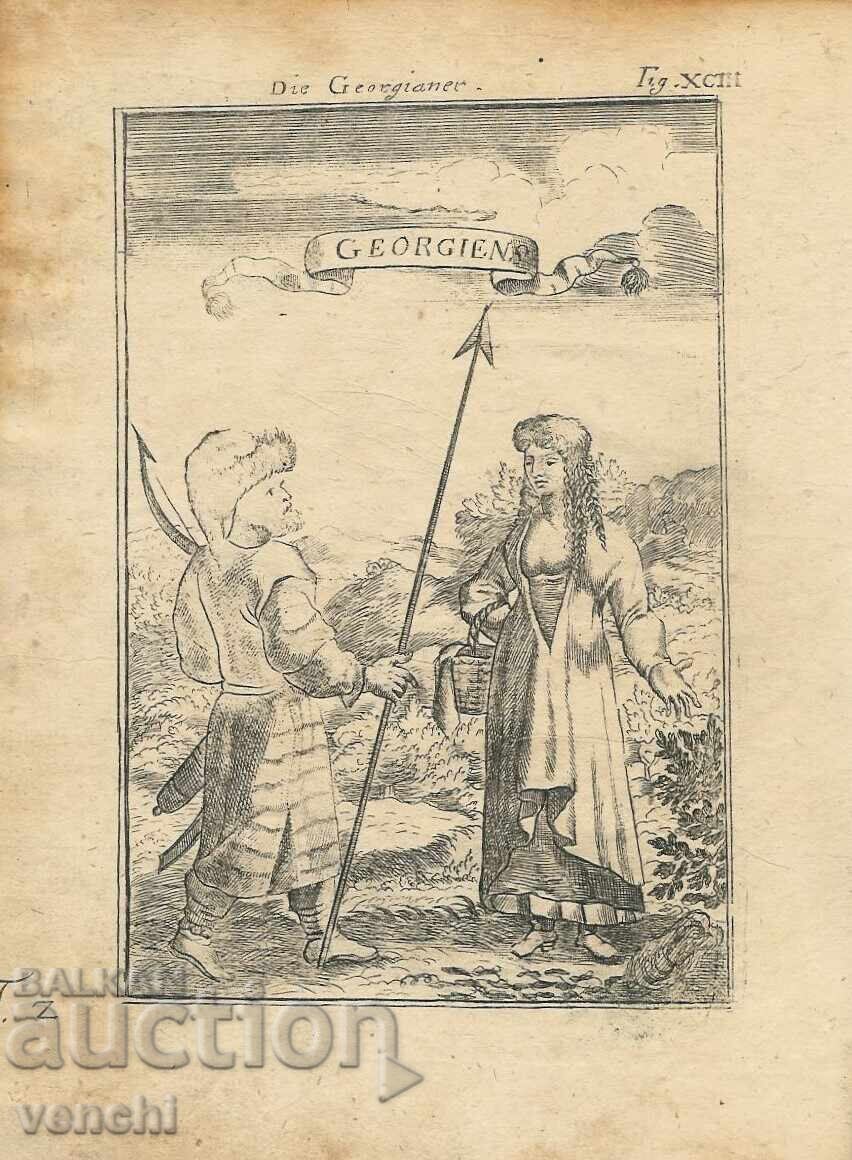 1719 - GRAVURĂ MALLET - GEORGIENI - original
