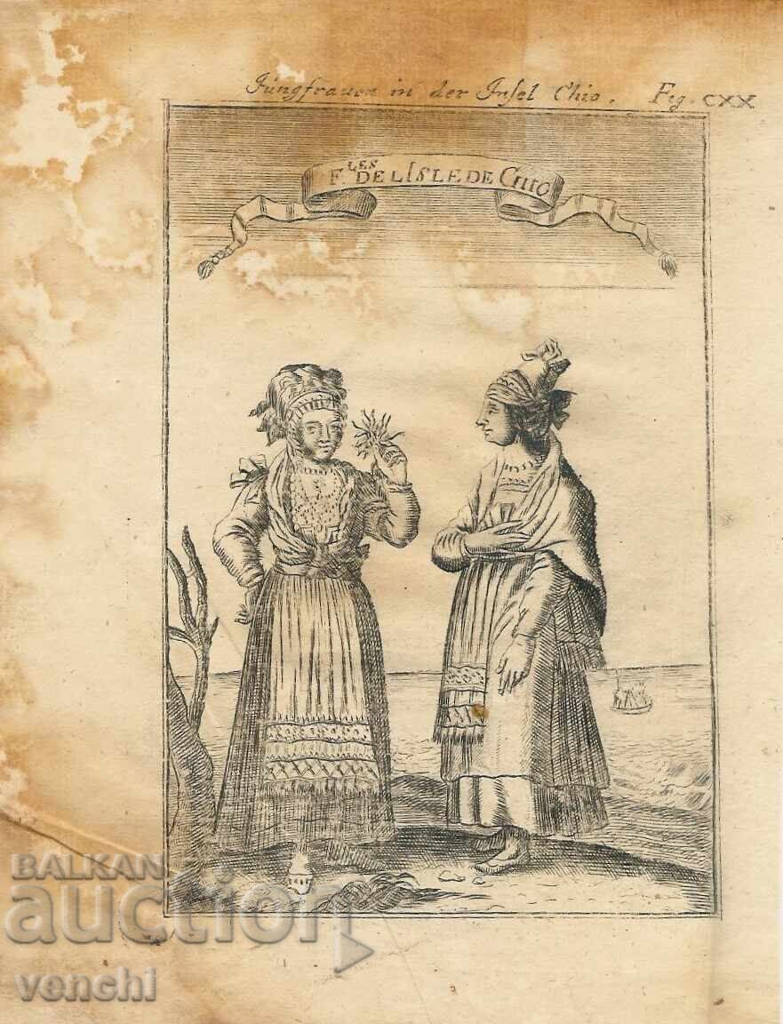 1719 - GRAVURĂ MALLET - CIPRU, FEMEI - original