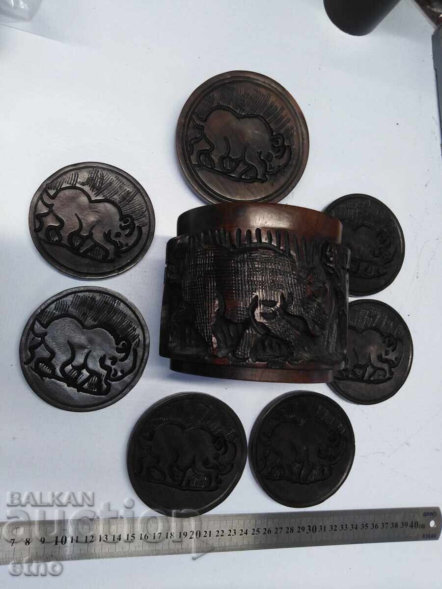 AFRICA - SET OF ENGRAVED WOODEN COASTERS with price 55.00 BGN | € 28.12