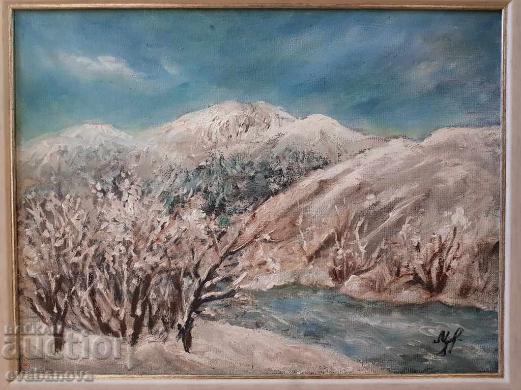 Аукцион Картина Милен Славов Пейзаж Утро край Искар масло с рамка Аукцион Картина Милен Славов Пейзаж Утро край Искар масло с рамка