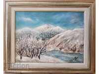 Painting by Milen Slavov, Landscape, Morning by the Iskar River, oil on canvas, with frame