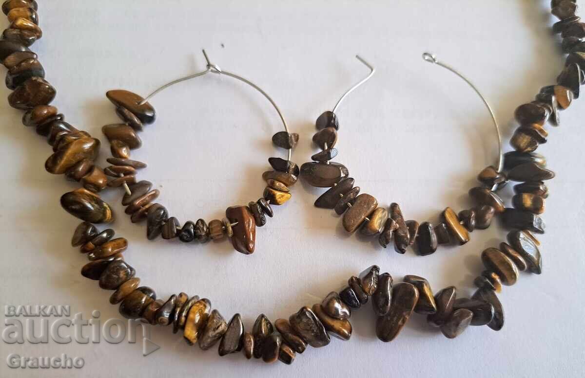 Auction Tiger's eye necklace and earrings Auction Tiger's eye necklace and earrings
