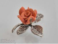 Floare Trandafir Argintiu Frumos Lucrat Manual, Unicat 1