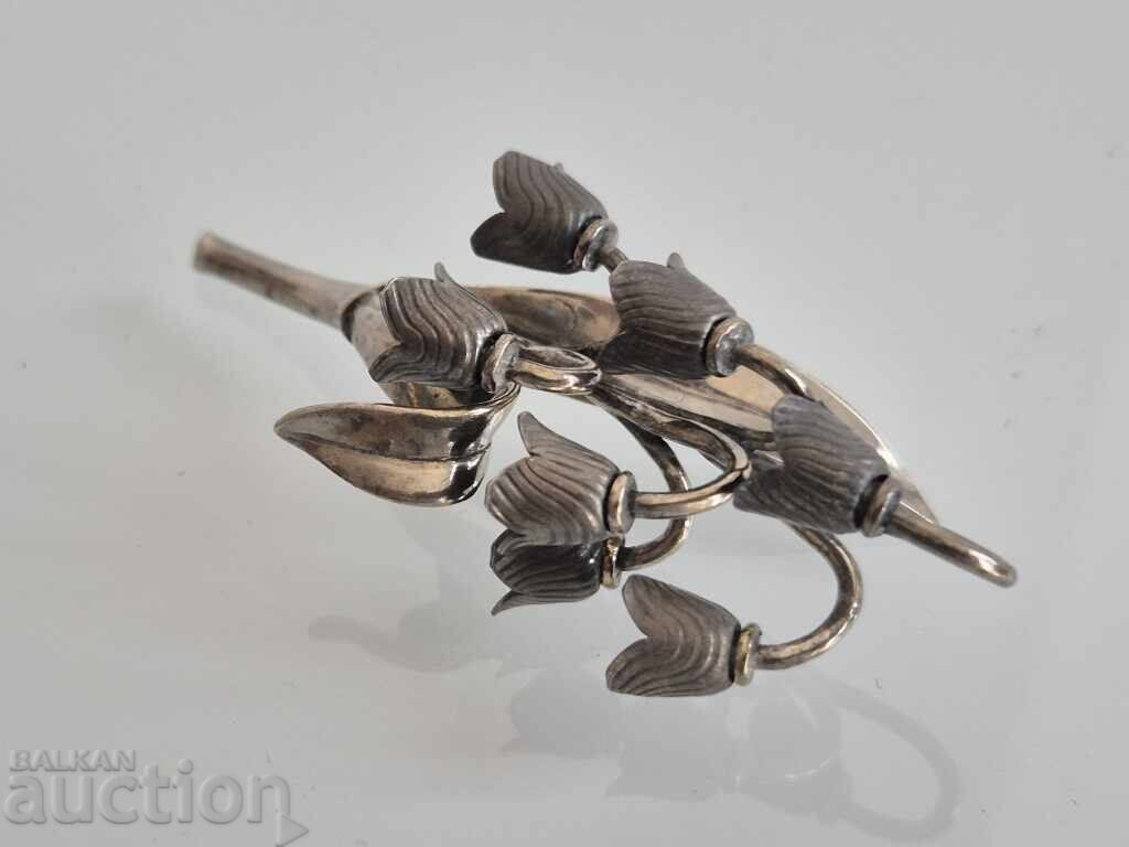 Licitație Floare Frumoasă Argintie Lăcrămioară Lucrată Manual 2