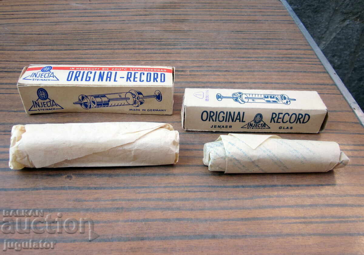 German glass syringe, 2 syringes, unused