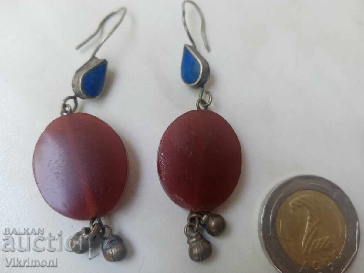 Licitație Cercei etno, carneol, lapis, șah, vintage, sclipici, arpalii, piatră,