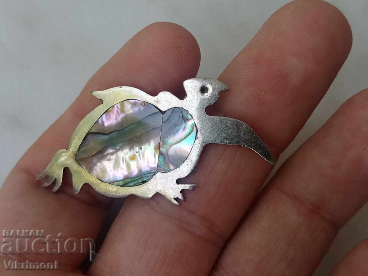Retro turtle brooch, royal mother-of-pearl, abalone, marked - 5