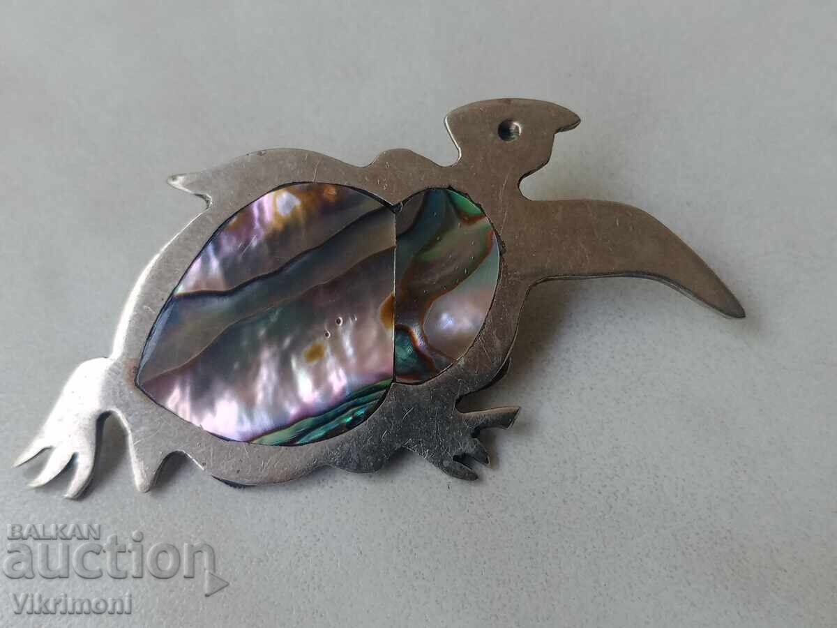 Retro turtle brooch, royal mother-of-pearl, abalone, marked - 6