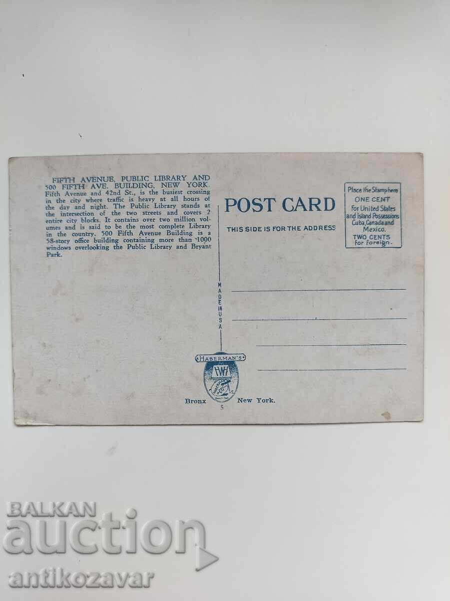 Old postcard, The Public Library and 500 Fifth Avenue, 1935 with price 10.00 BGN | € 5.11