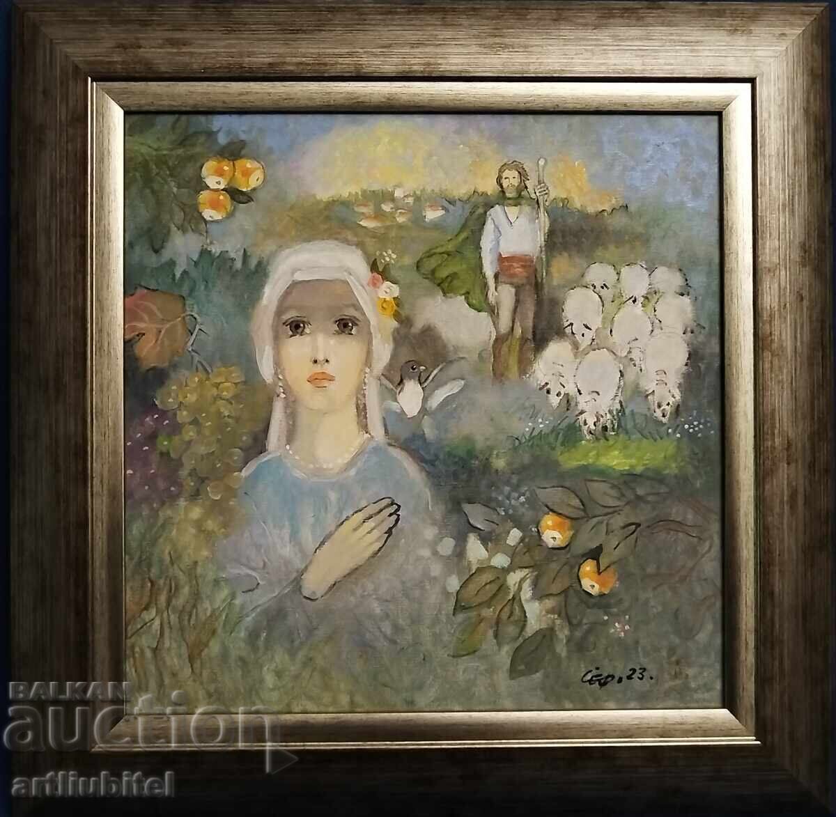 Suli Seferov - painting "Expectation", 54x54 cm. Suli Seferov - painting "Expectation", 54x54 cm.