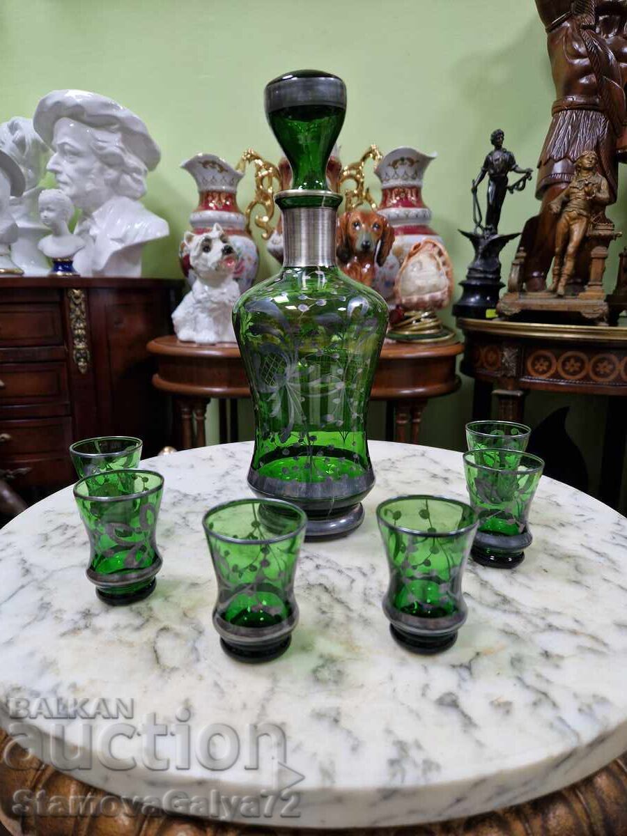 Unique Italian green glass service with silver with price 164.00 BGN | € 83.85