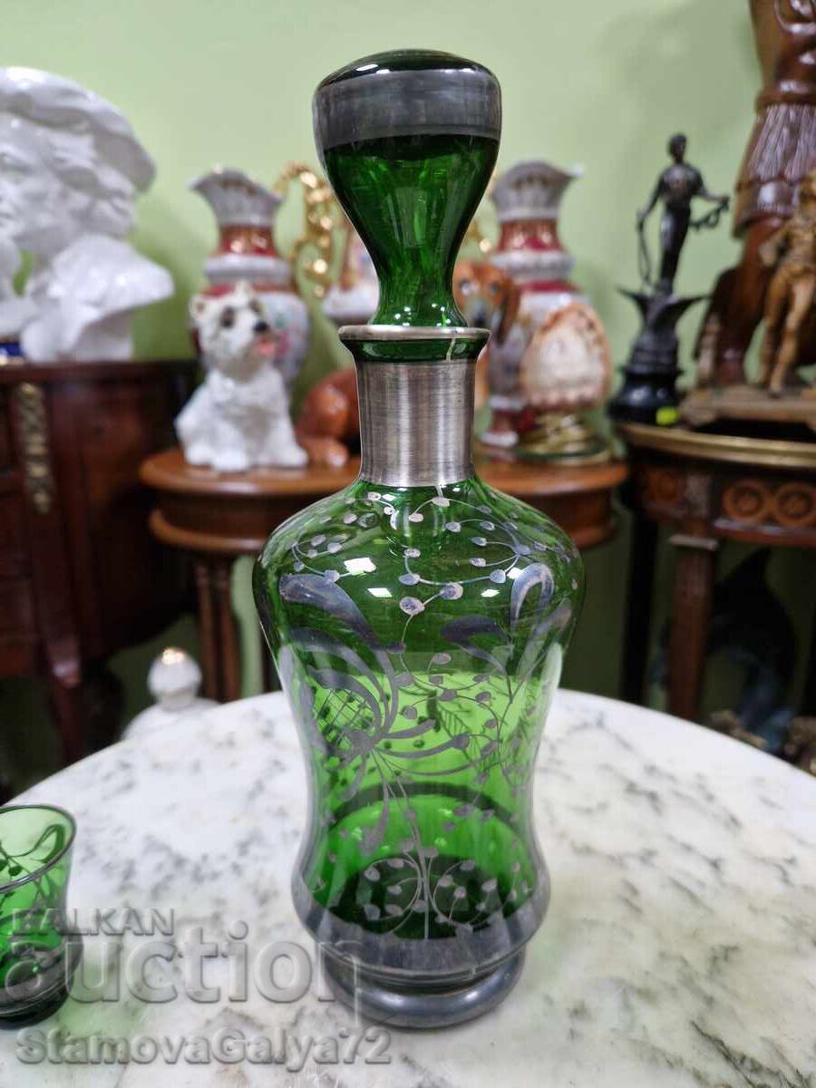 Unique Italian green glass service with silver - 5