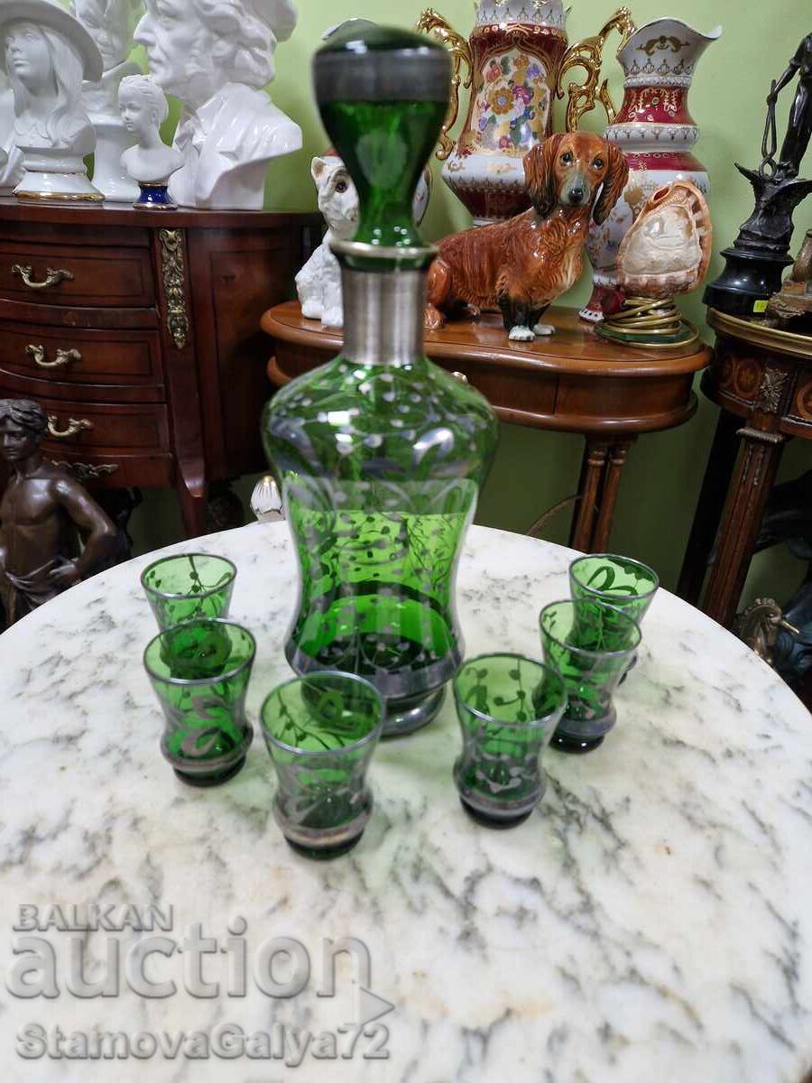 Unique Italian green glass service with silver - 7