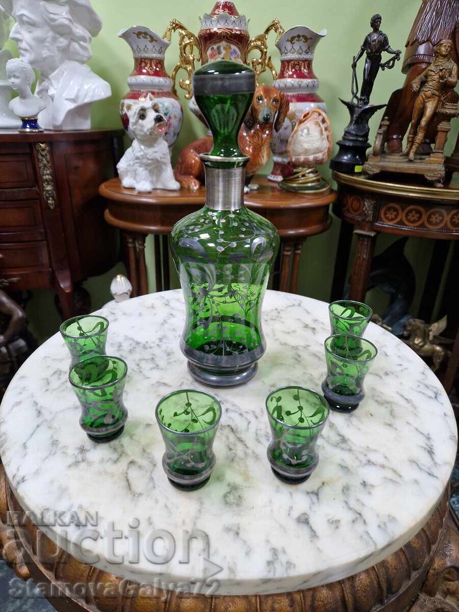 Unique Italian green glass service with silver