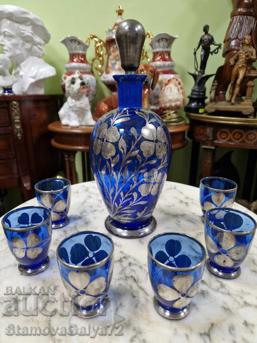 Υπέροχο ιταλικό σερβίτσιο από μπλε γυαλί και ασήμι με τιμή 158.00 BGN | € 80.78