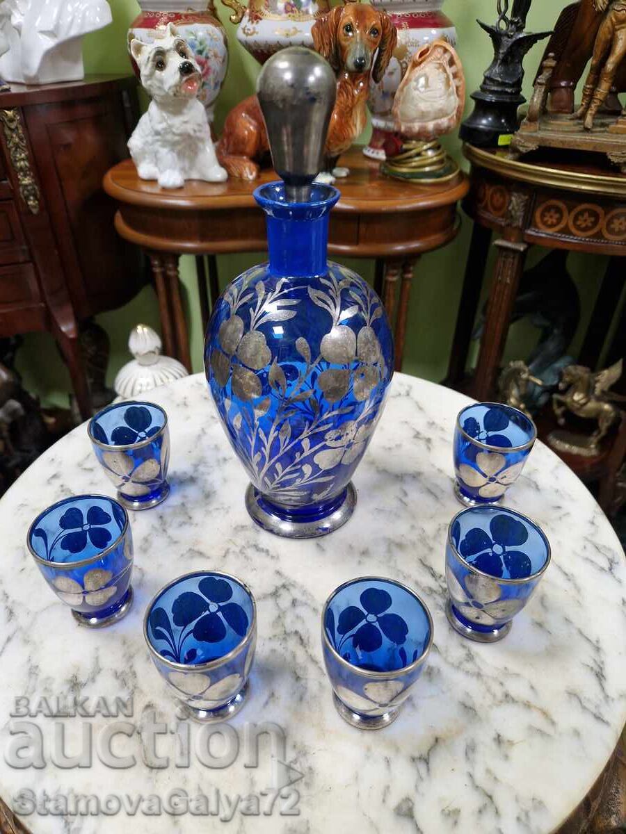 Δημοπρασία Υπέροχο ιταλικό σερβίτσιο από μπλε γυαλί και ασήμι