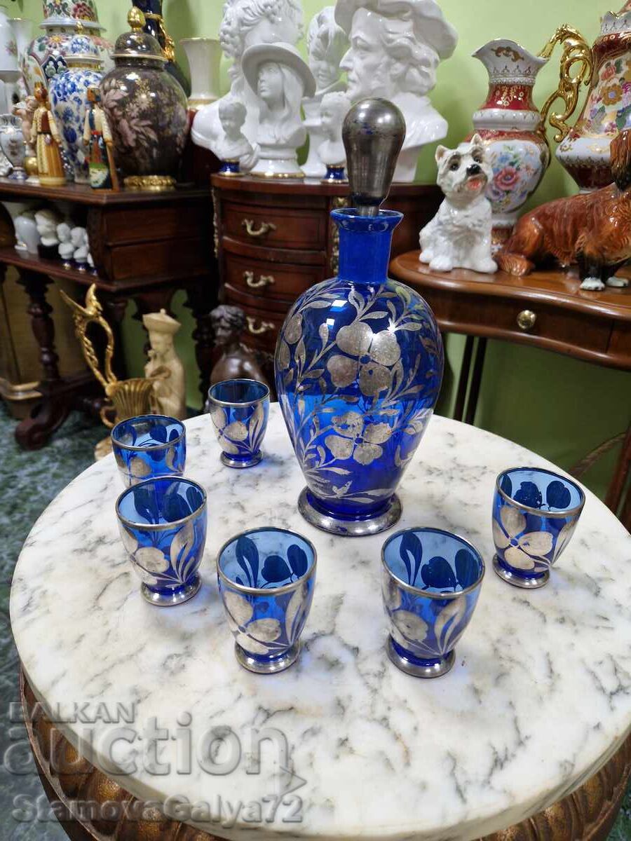 Υπέροχο ιταλικό σερβίτσιο από μπλε γυαλί και ασήμι - 5