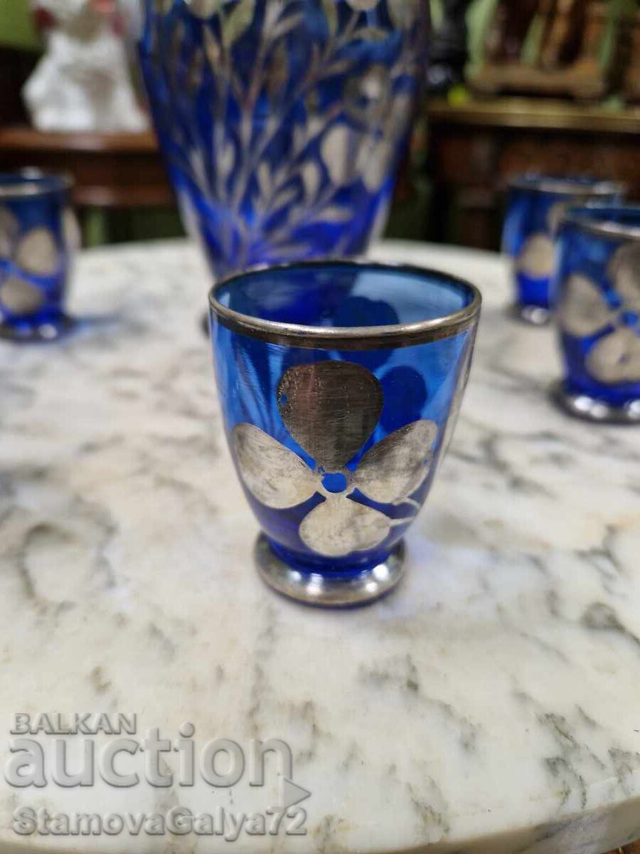 Υπέροχο ιταλικό σερβίτσιο από μπλε γυαλί και ασήμι - 6