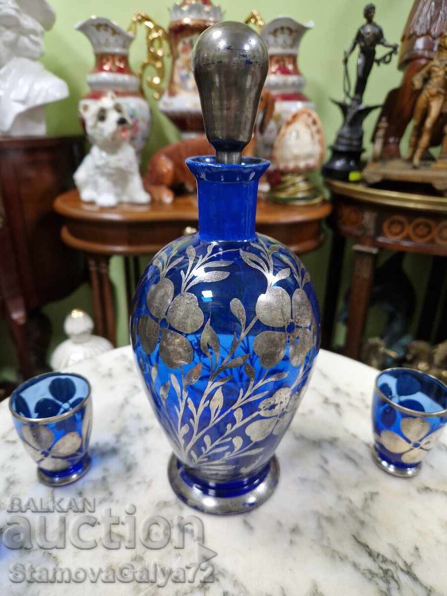 Υπέροχο ιταλικό σερβίτσιο από μπλε γυαλί και ασήμι - 7