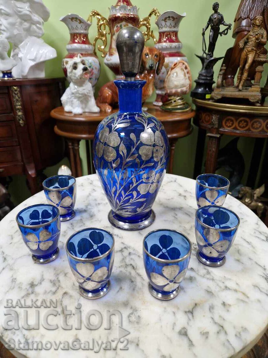 Υπέροχο ιταλικό σερβίτσιο από μπλε γυαλί και ασήμι