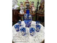 Superb set de servire italian din sticlă albastră și argint