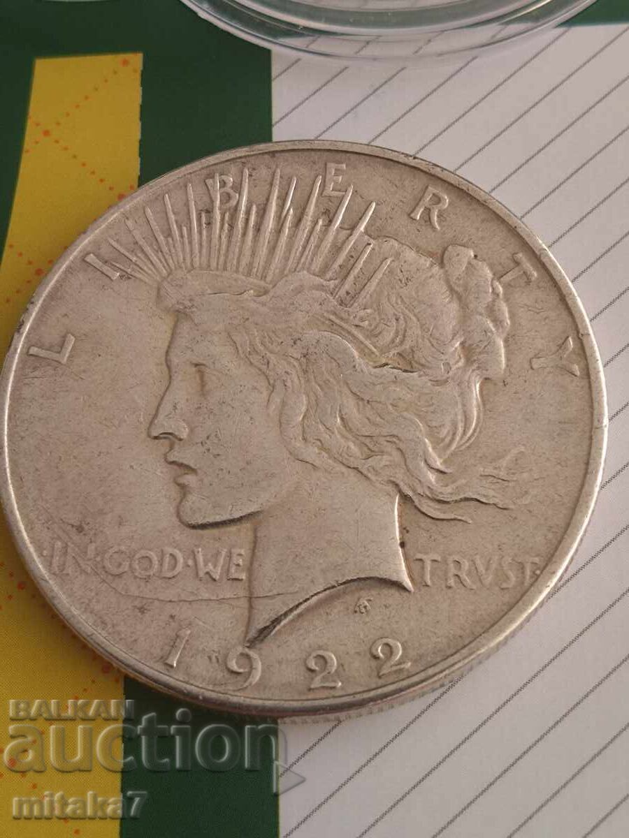 Peace Dollar 1922-D year, silver, USA with price 92.00 BGN | € 47.04