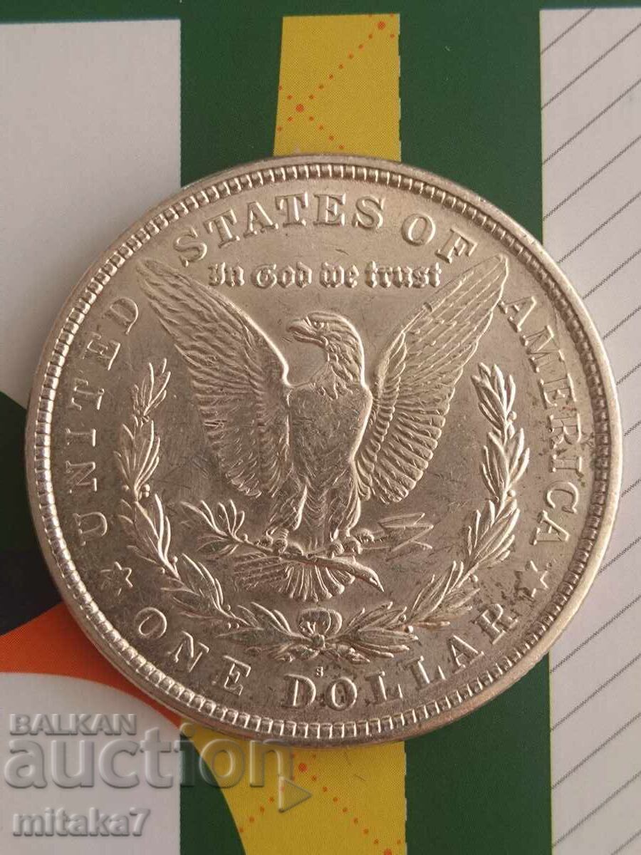 Auction Morgan Dollar 1921-S year, silver, USA Auction Morgan Dollar 1921-S year, silver, USA