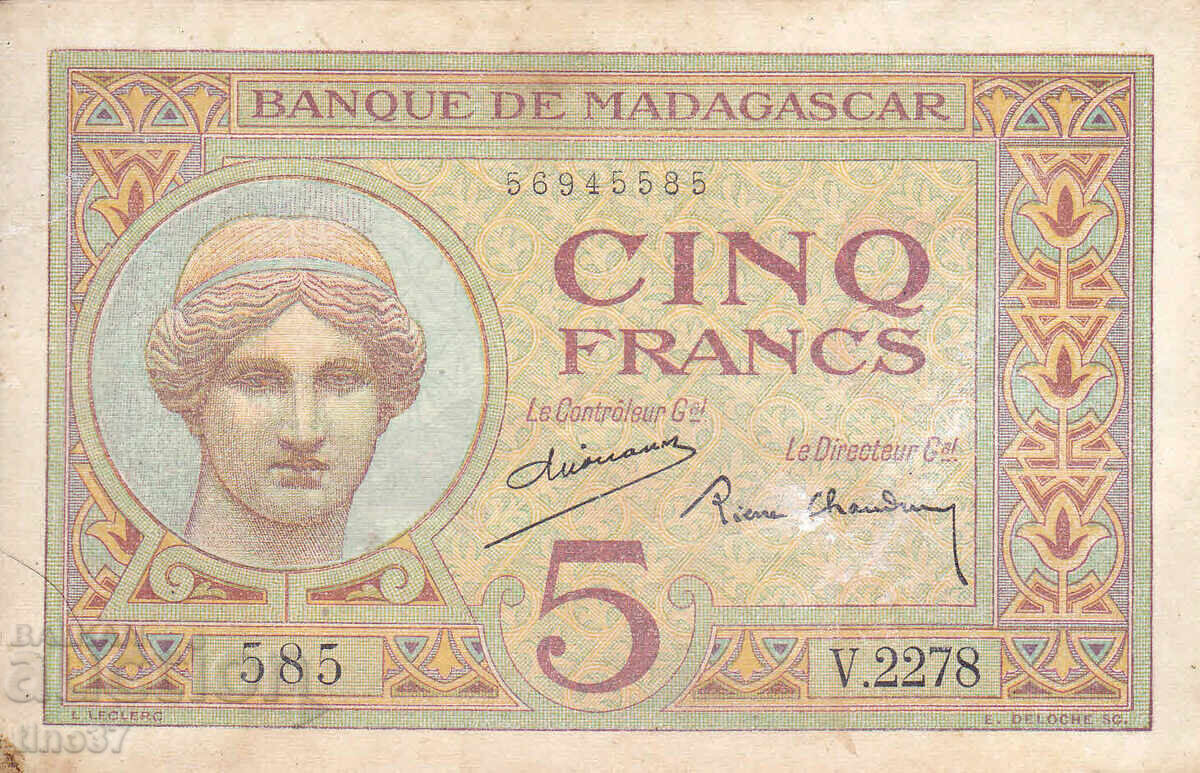 tino37 - MADAGASCAR - 5 FRANCI - 1937 - VF cu preț 16.90 BGN | € 8.64