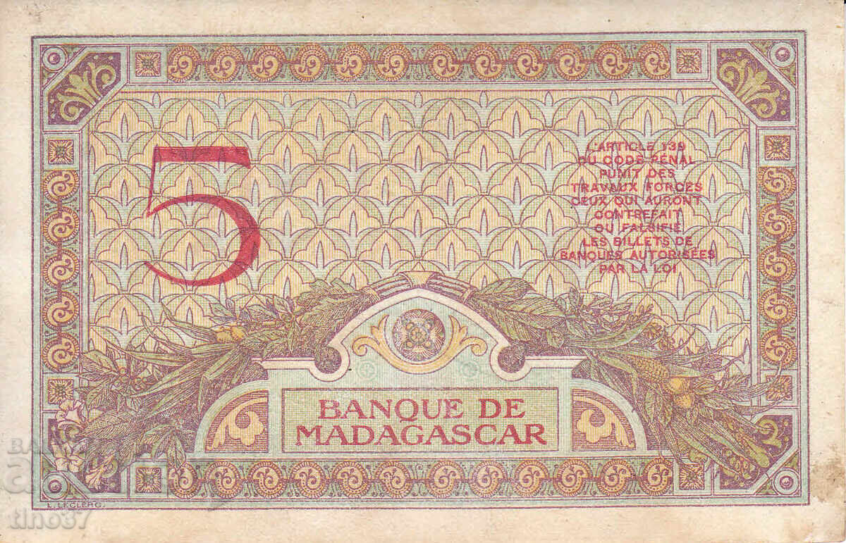 Licitație tino37 - MADAGASCAR - 5 FRANCI - 1937 - VF