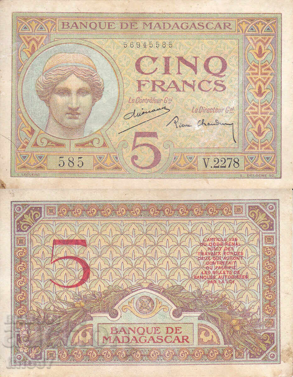 tino37 - MADAGASCAR - 5 FRANCI - 1937 - VF