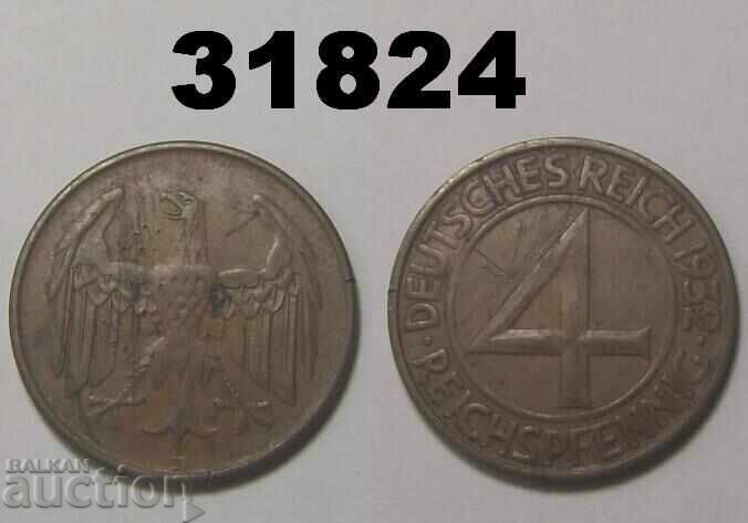 Забележки Германия 4 пфенига 1932 D