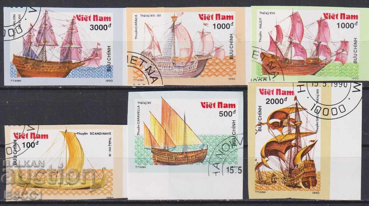 Σφραγισμένες μη διάτρητες γραμματόσημα Πλοία 1990 από το Βιετνάμ Σφραγισμένες μη διάτρητες γραμματόσημα Πλοία 1990 από το Βιετνάμ