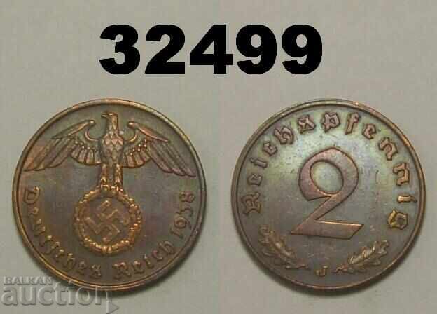 Germania 2 Pfennig 1938 J Svastică