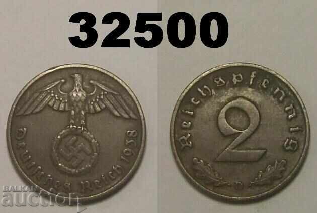 Германия 2 пфенига 1938 D Свастика