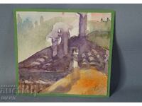 Desen vechi de maestru acuarelă tablou peisaj casă veche