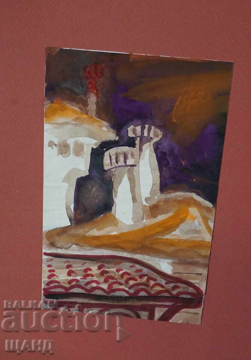 Desen vechi de maestru acuarelă tablou peisaj casă veche cu preț 5.35 BGN | € 2.74