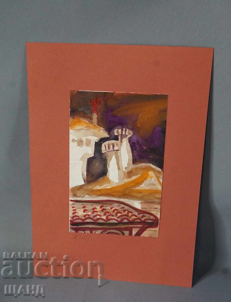 Desen vechi de maestru acuarelă tablou peisaj casă veche