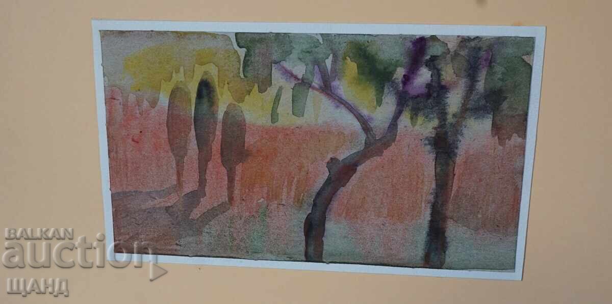 Παλιά Μαεστρική ζωγραφιά ακουαρέλα πίνακας τοπίο δέντρα με τιμή 5.35 BGN | € 2.74