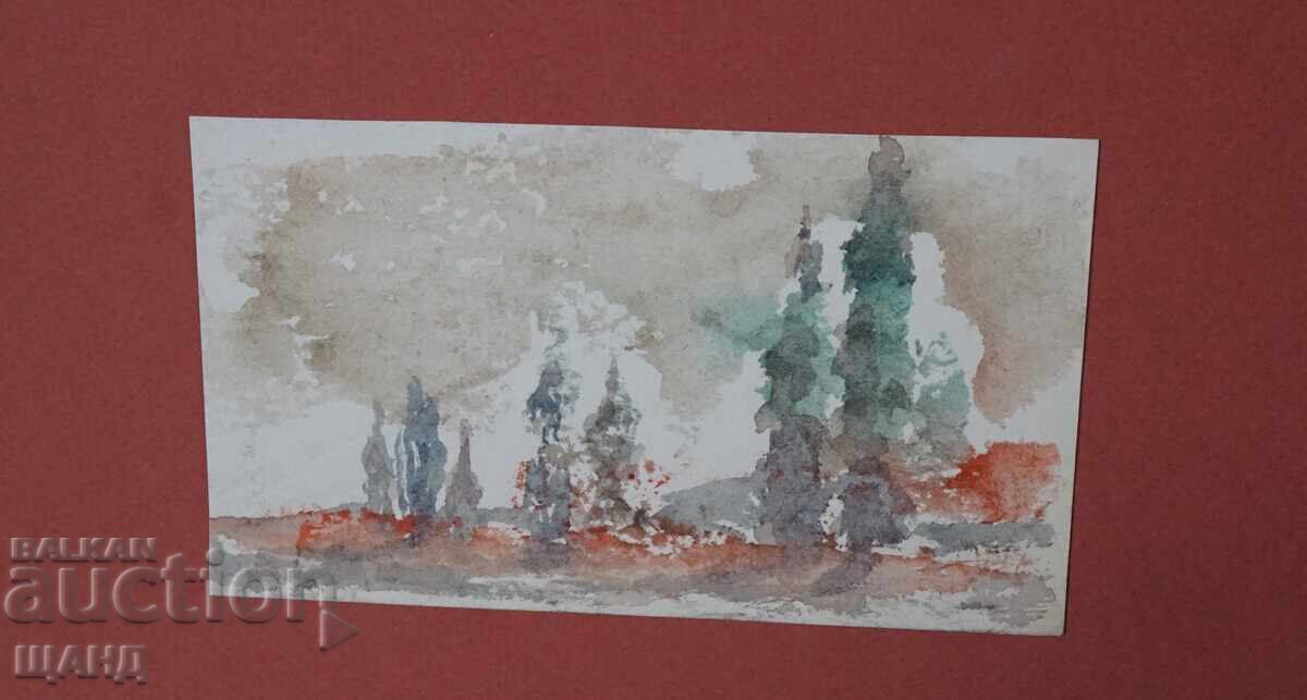 Old Master's drawing watercolor painting landscape trees with price € 2.00 | 3.91 BGN