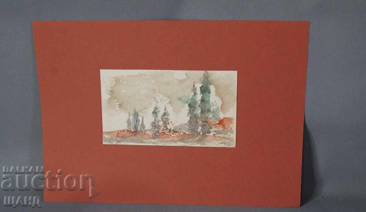 Old Master's drawing watercolor painting landscape trees