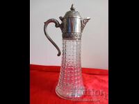 Carafă Veche de Cristal, Decantor, Argintat