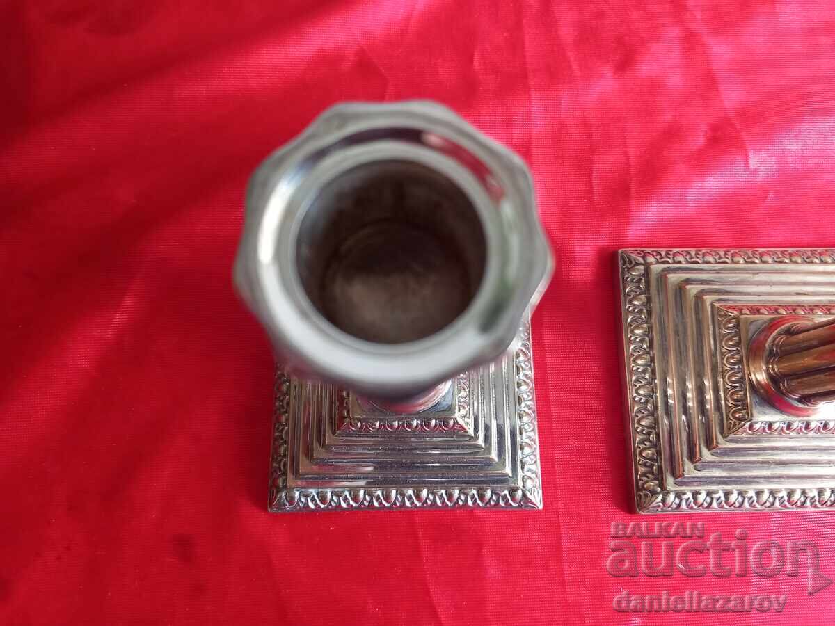 Доставка на Стари Английски Дебело Посребрени СВЕЩНИЦИ. Маркирани!