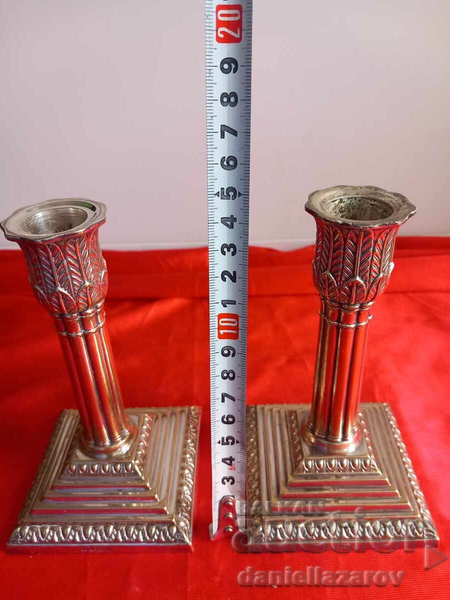 Стари Английски Дебело Посребрени СВЕЩНИЦИ. Маркирани! - 6