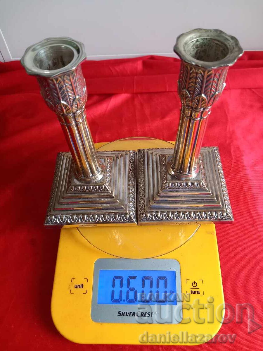 Стари Английски Дебело Посребрени СВЕЩНИЦИ. Маркирани! - 7