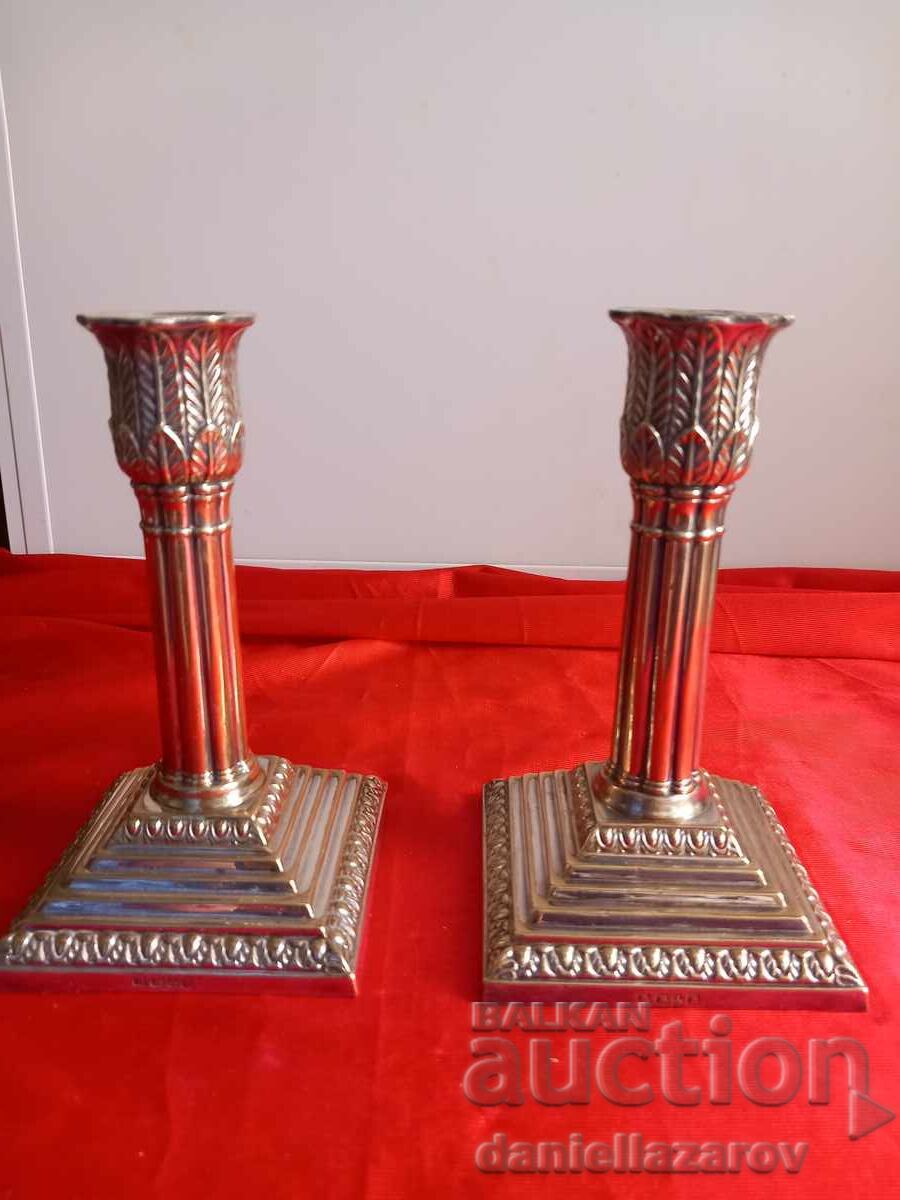 Стари Английски Дебело Посребрени СВЕЩНИЦИ. Маркирани!