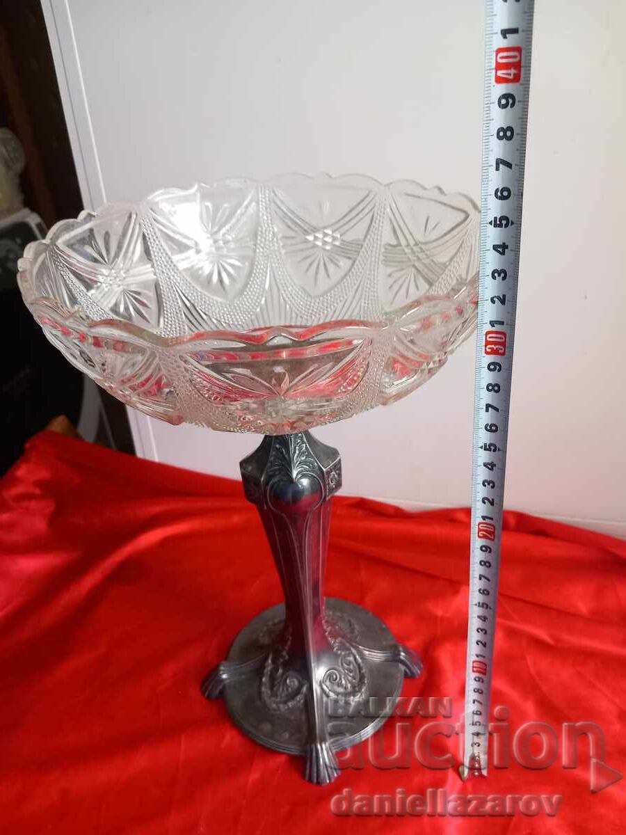  Стил АРТ ДЕКО , Много Красива Голяма ФРУКТИЕРА Посререна , - 6