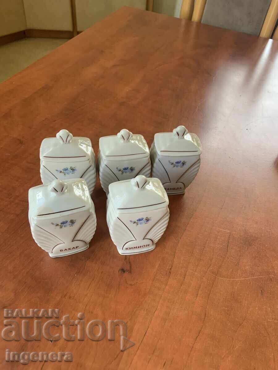 Auction  Porcelain Jar for Spices from Socialist Bulgaria - 5 pcs