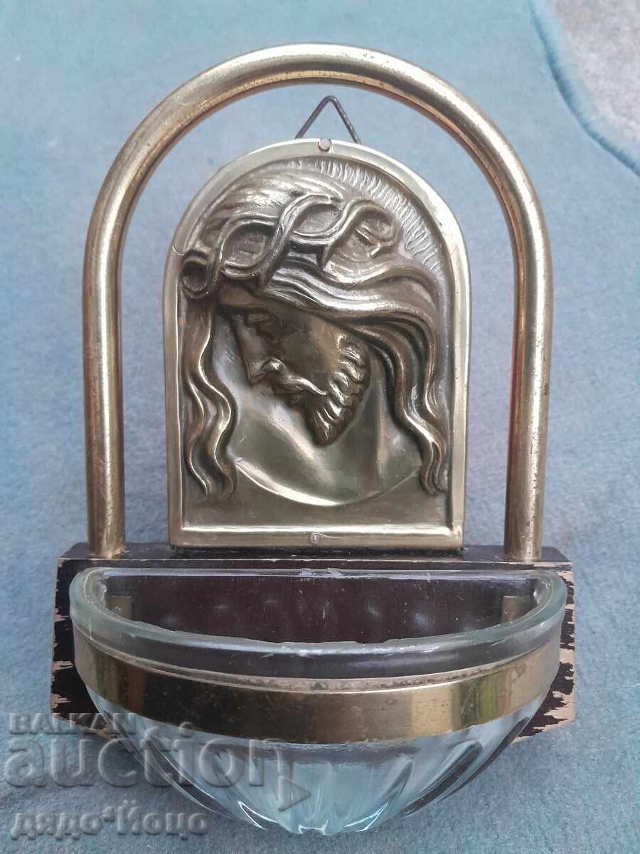 Old Holy Water Vessel with Jesus Church Utensil