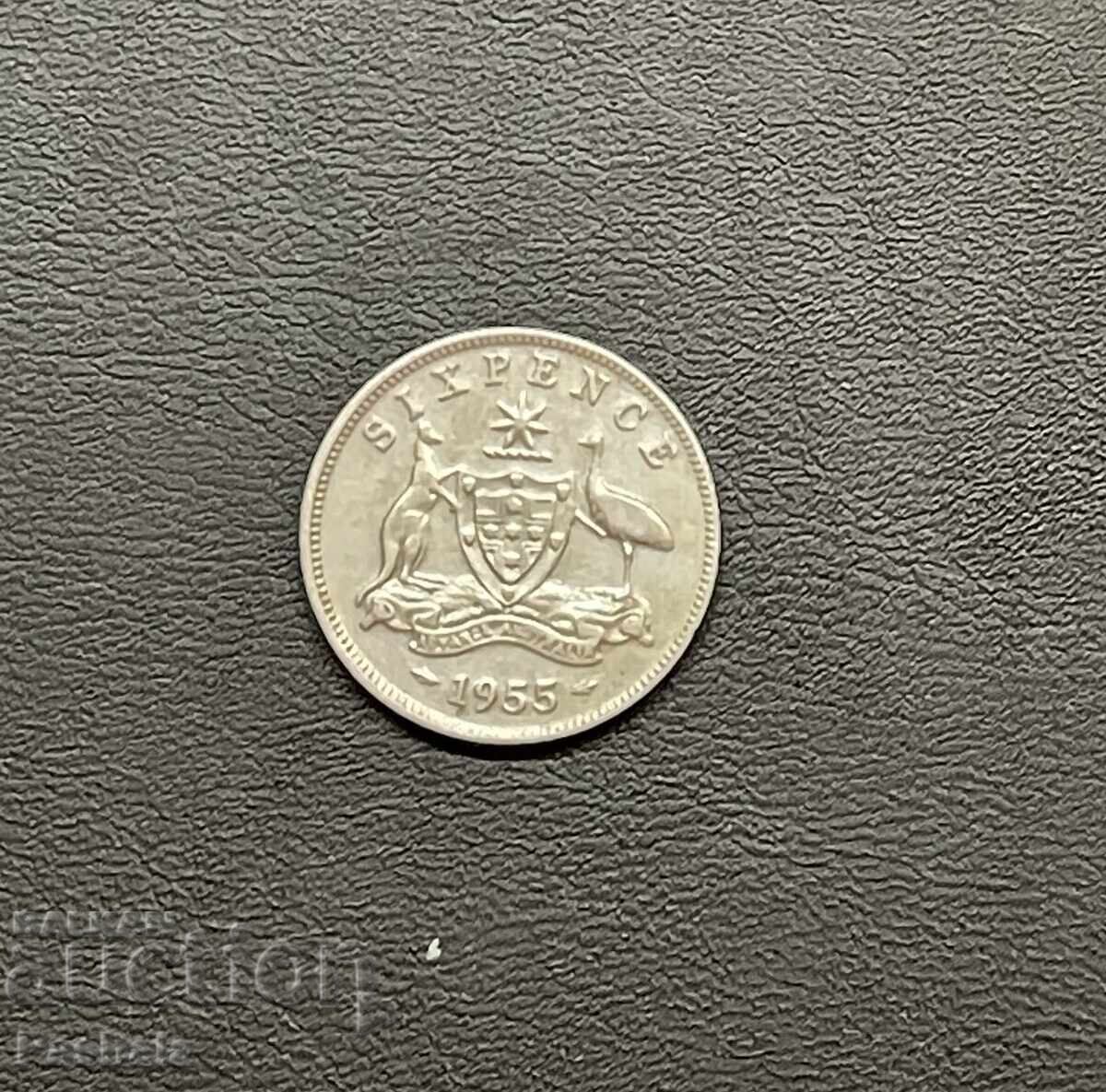 Австралия 6 пенса 1955 г. Австралия 6 пенса 1955 г.
