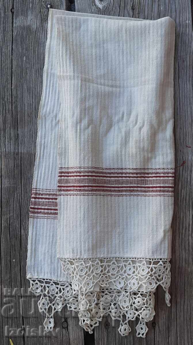 Woven towel, handkerchief with handmade lace Woven towel, handkerchief with handmade lace